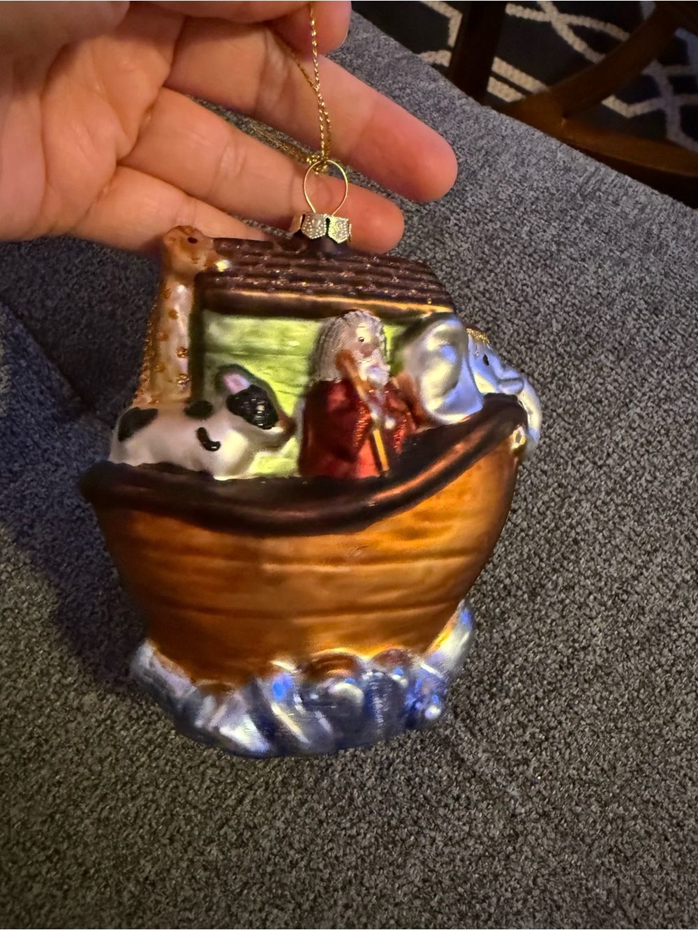Noah's Ark Glass Ornament - Brown and Gold Home Art